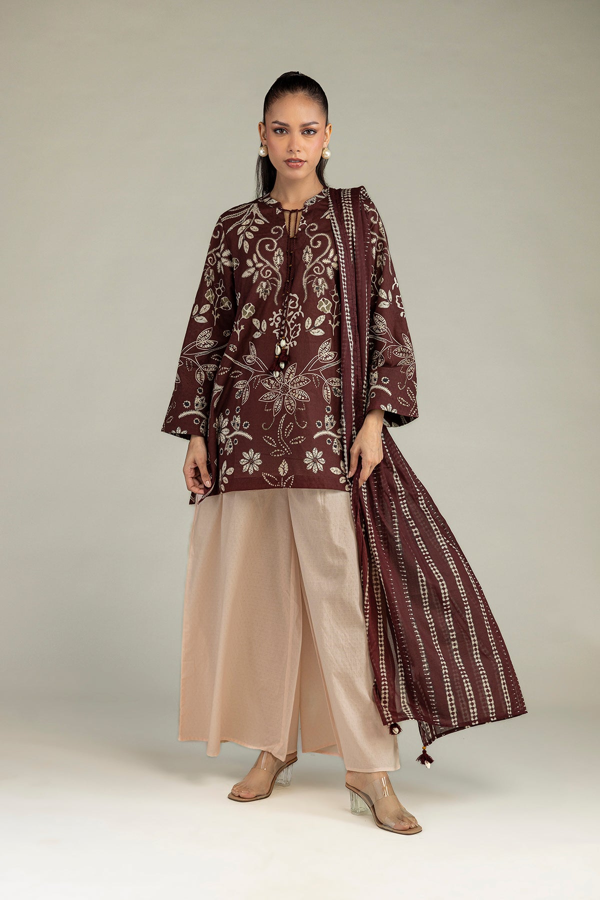 Brown Printed Dupatta