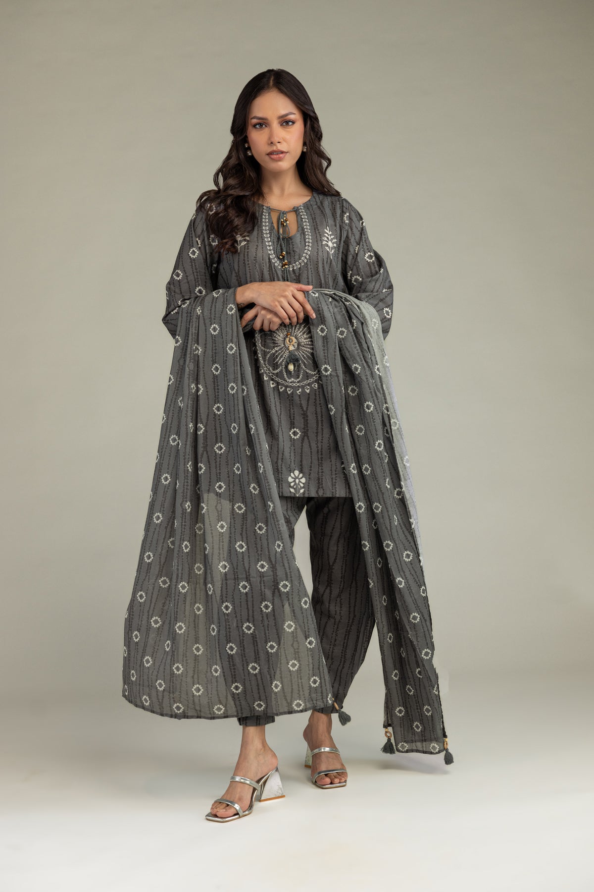 Gray Printed Dupatta