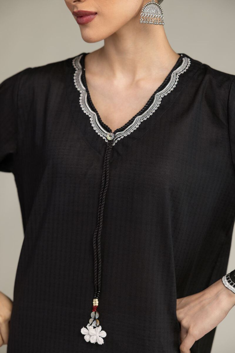 Black V-Neck Kurta
