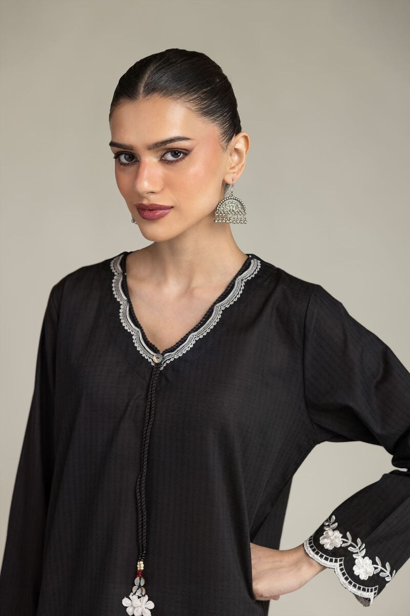 Black V-Neck Kurta