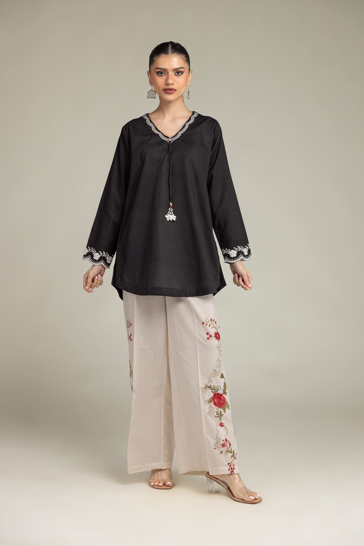 Black V-Neck Kurta