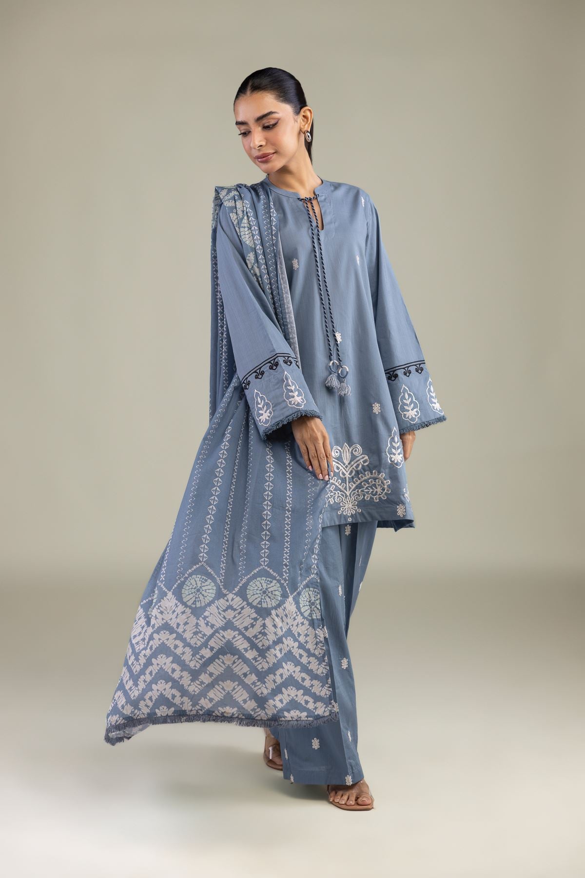 Blue Embroidered Pants