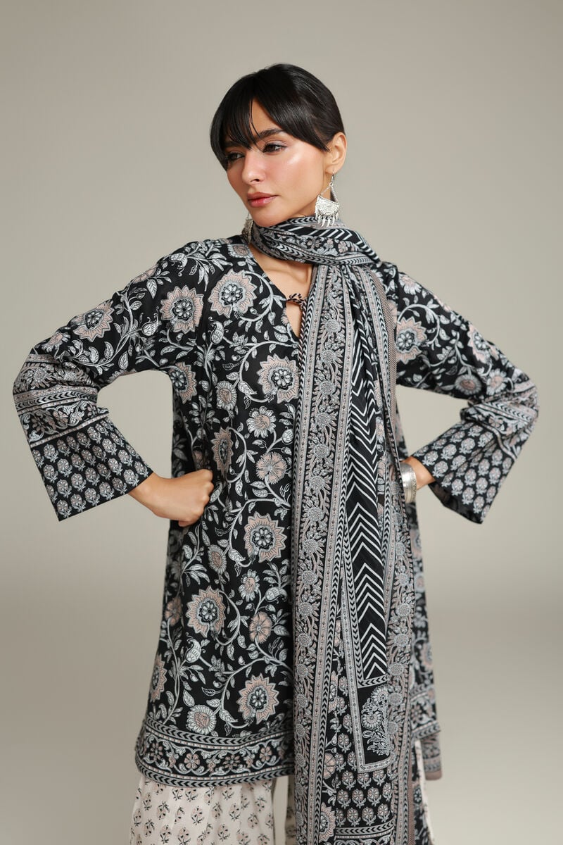 Floral Black Kurta