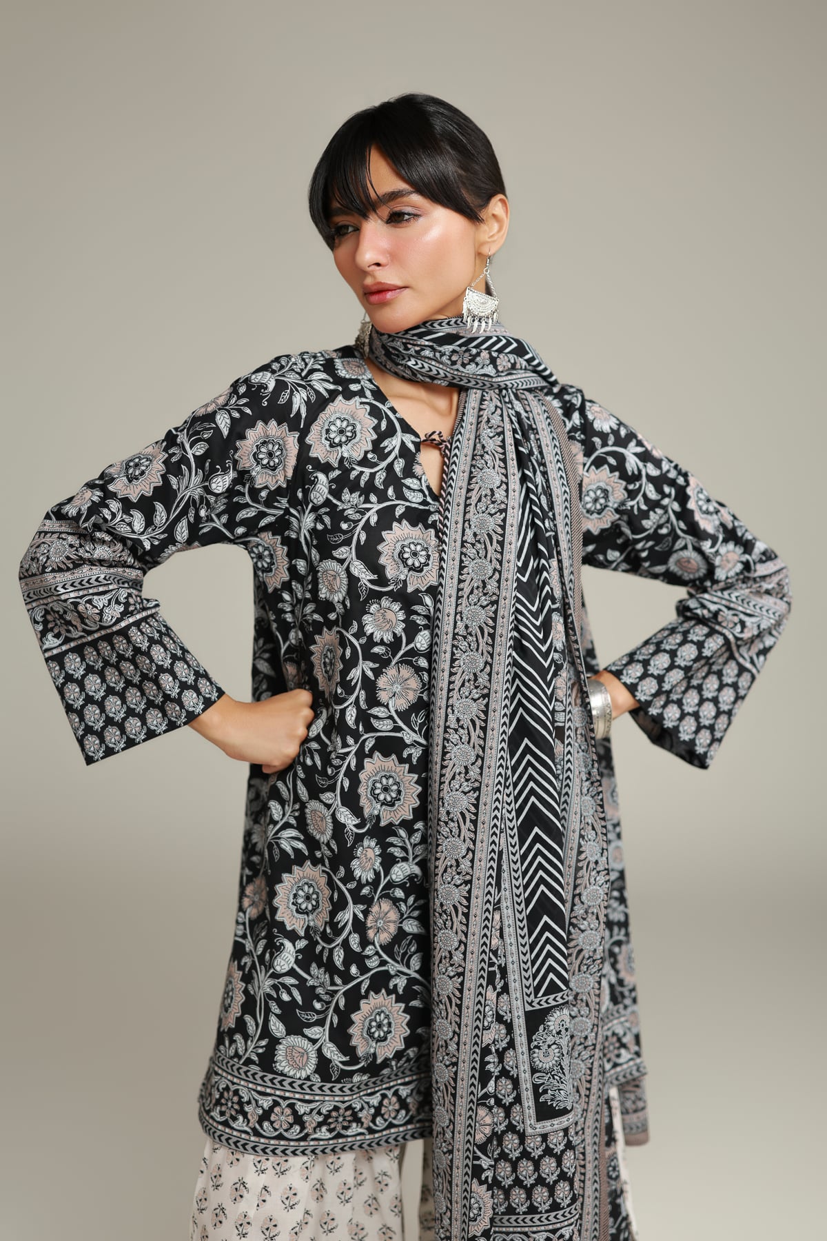 Floral Black Kurta