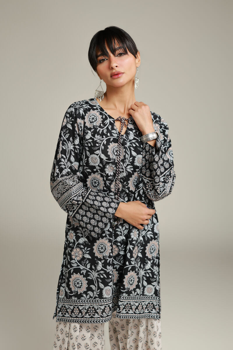 Floral Black Kurta
