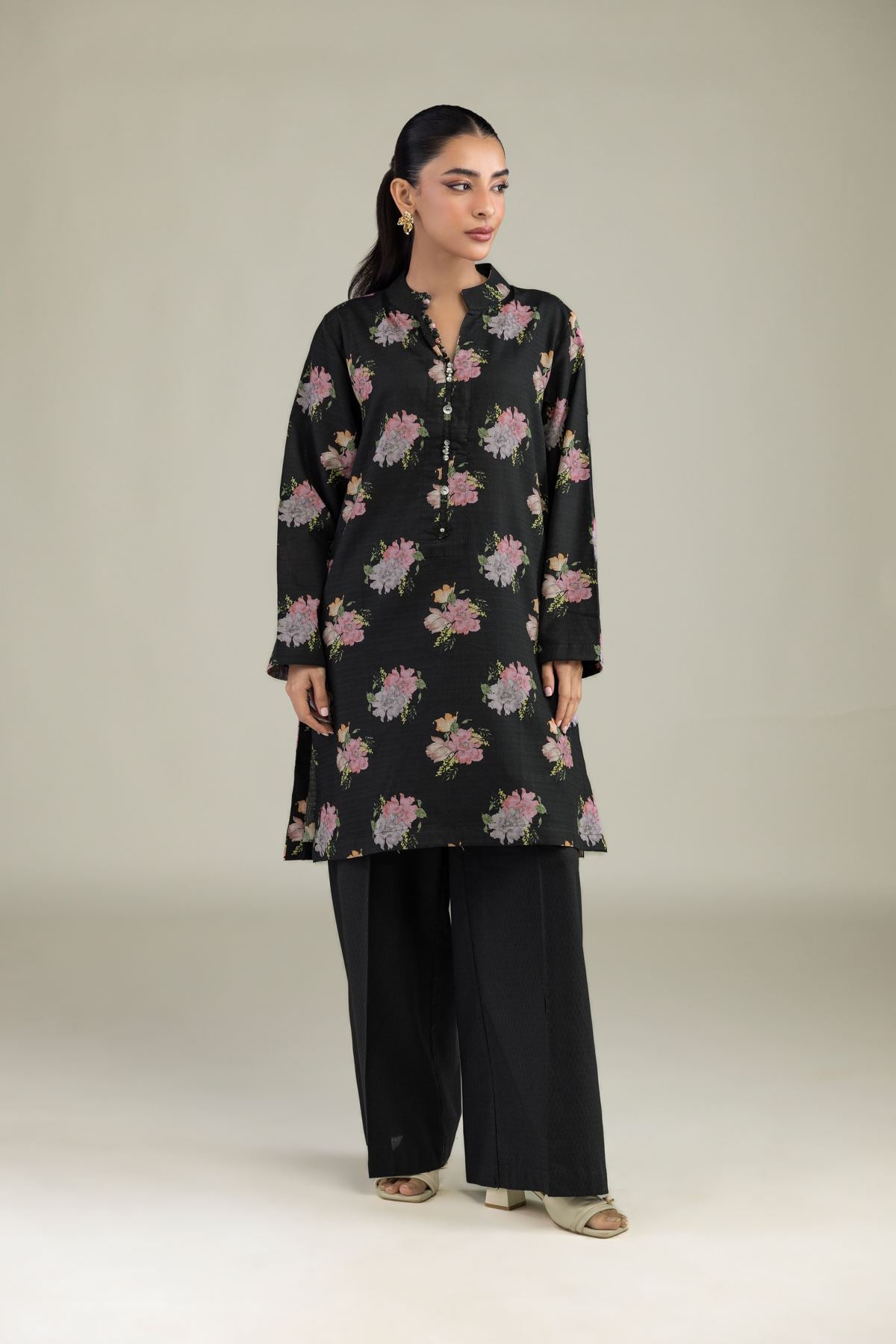 Black Floral Kurta