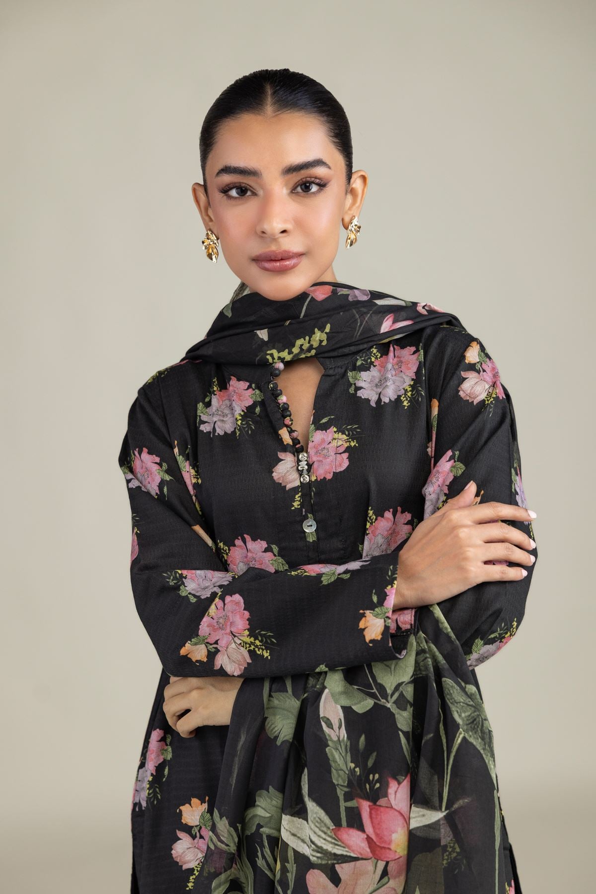 Black Floral Kurta