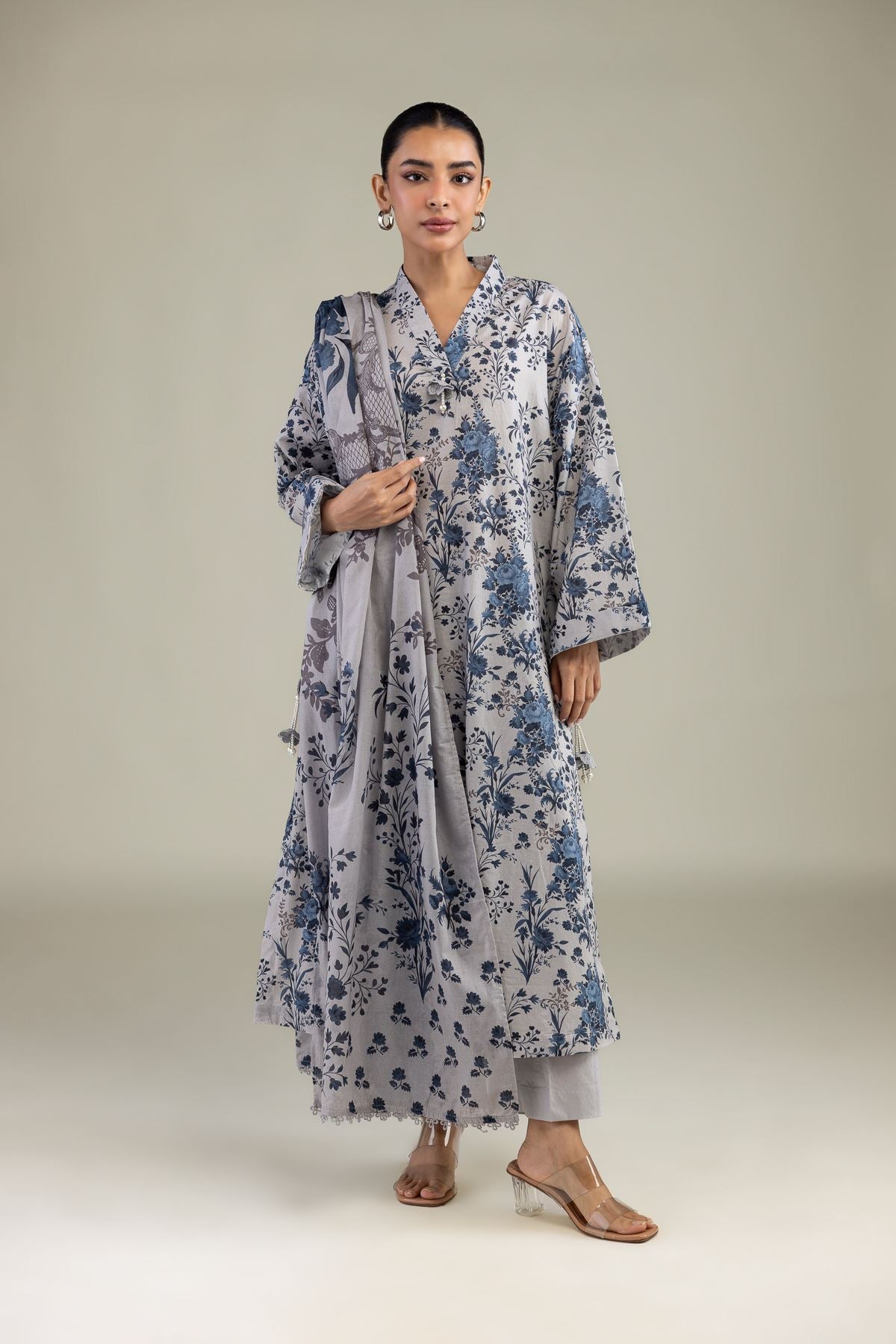 Gray Lawn Dupatta