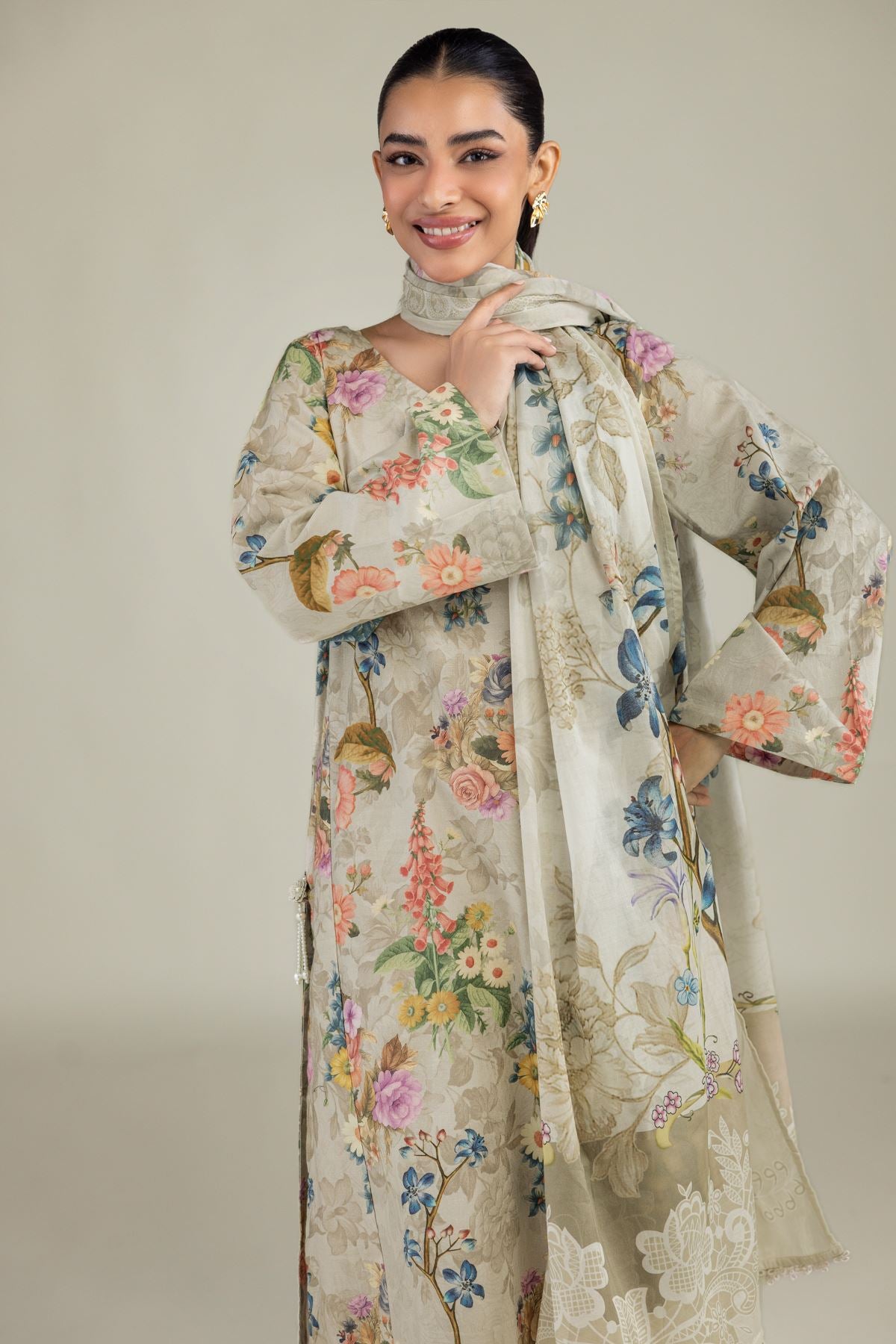 Beige Lawn Dupatta