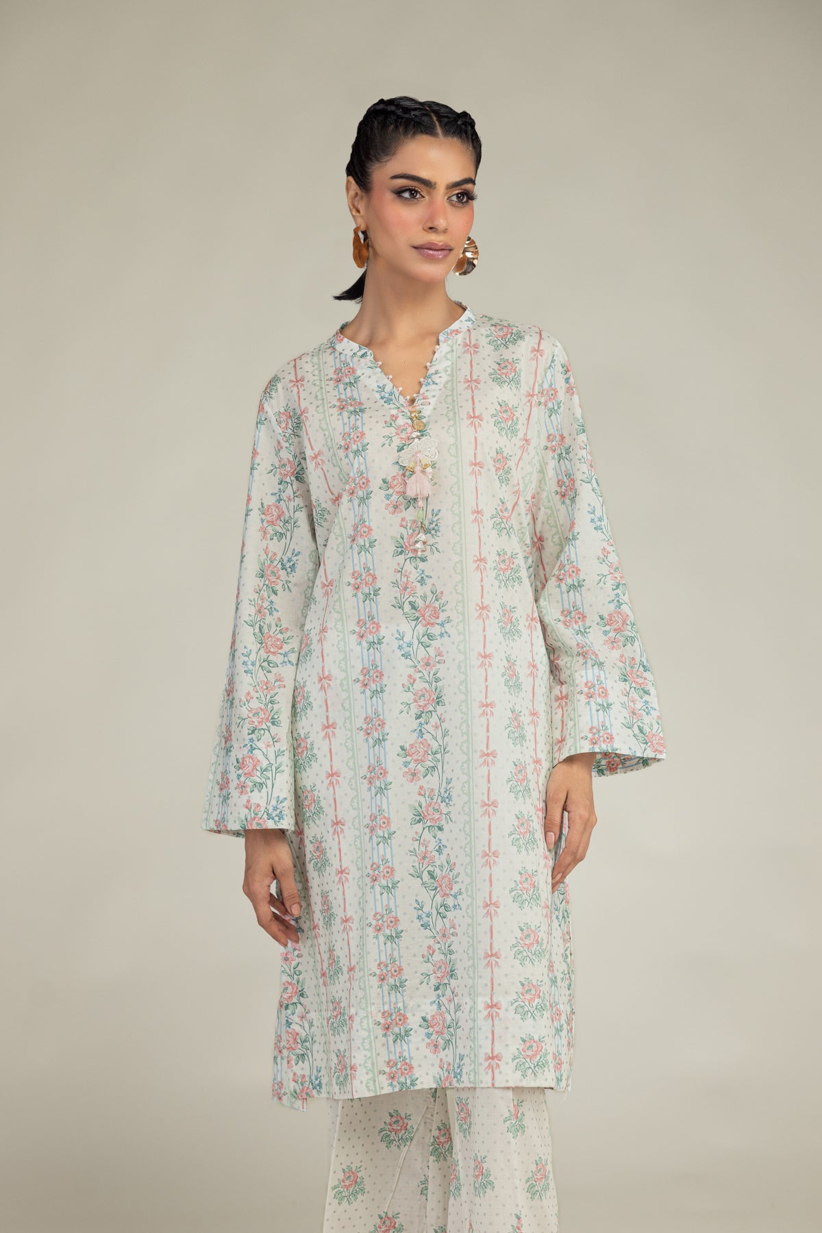 Floral V-Neck Kurta
