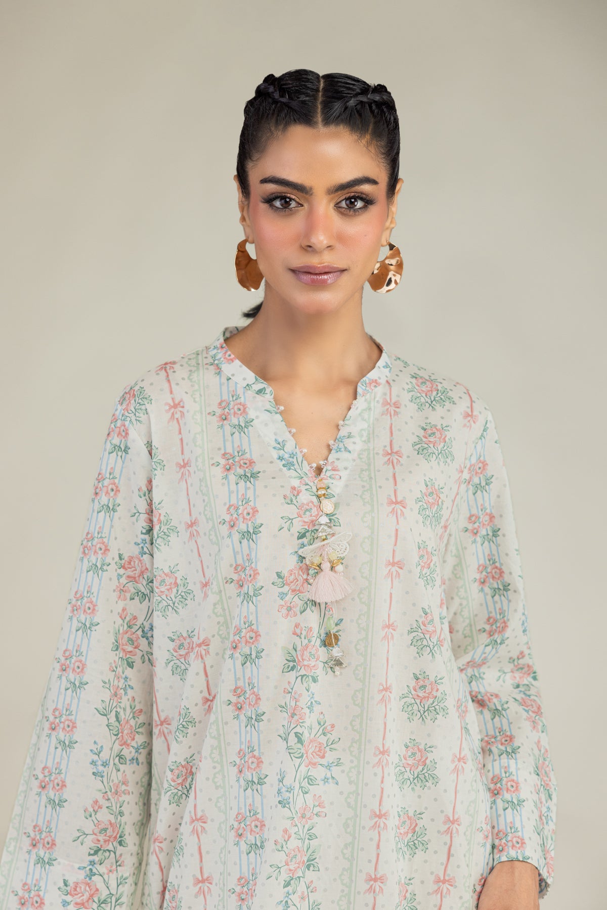 Floral V-Neck Kurta