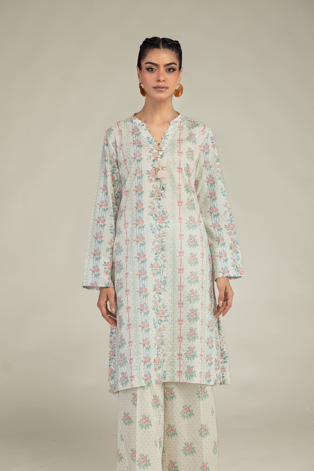 Floral V-Neck Kurta