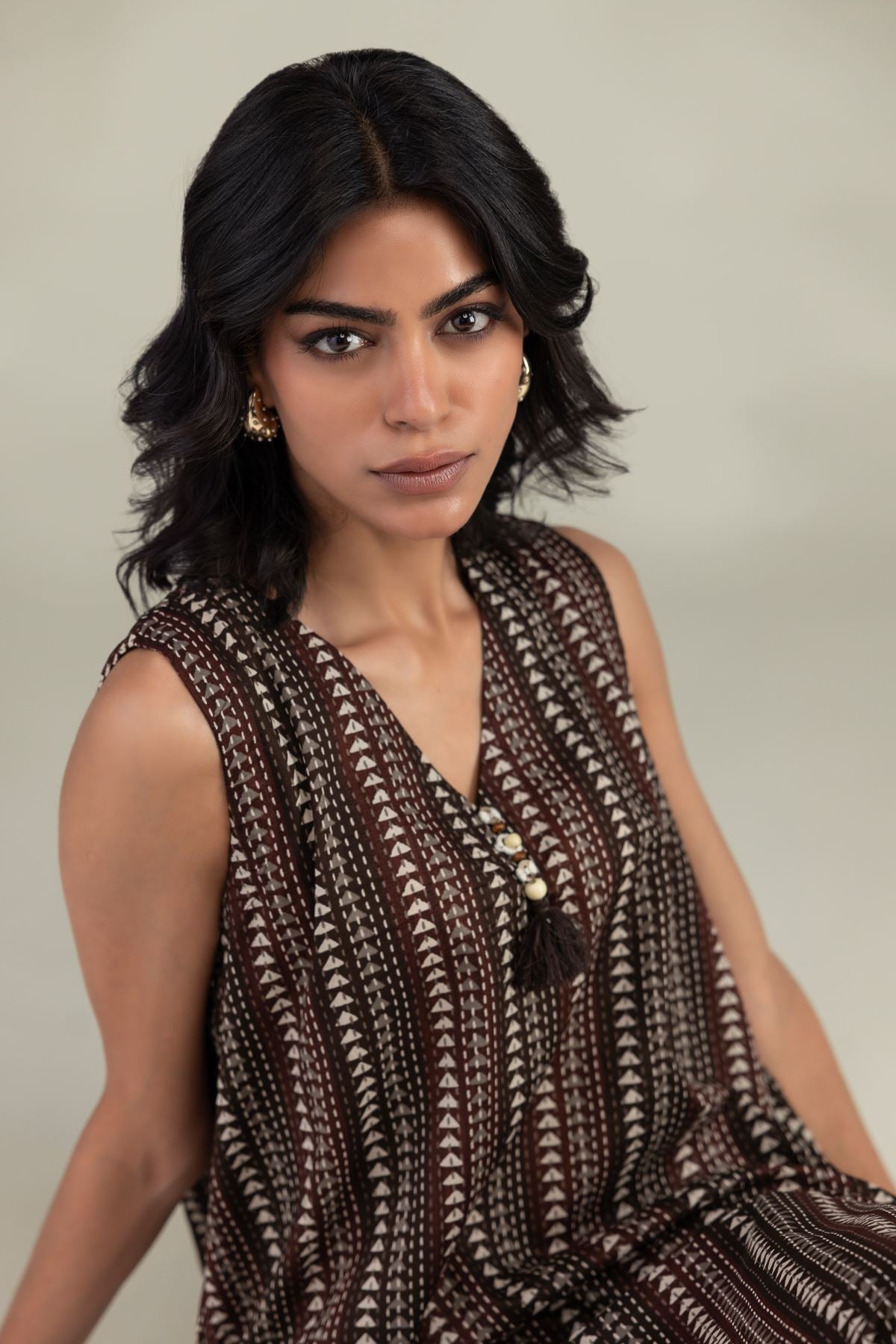 Brown Sleeveless Kurta