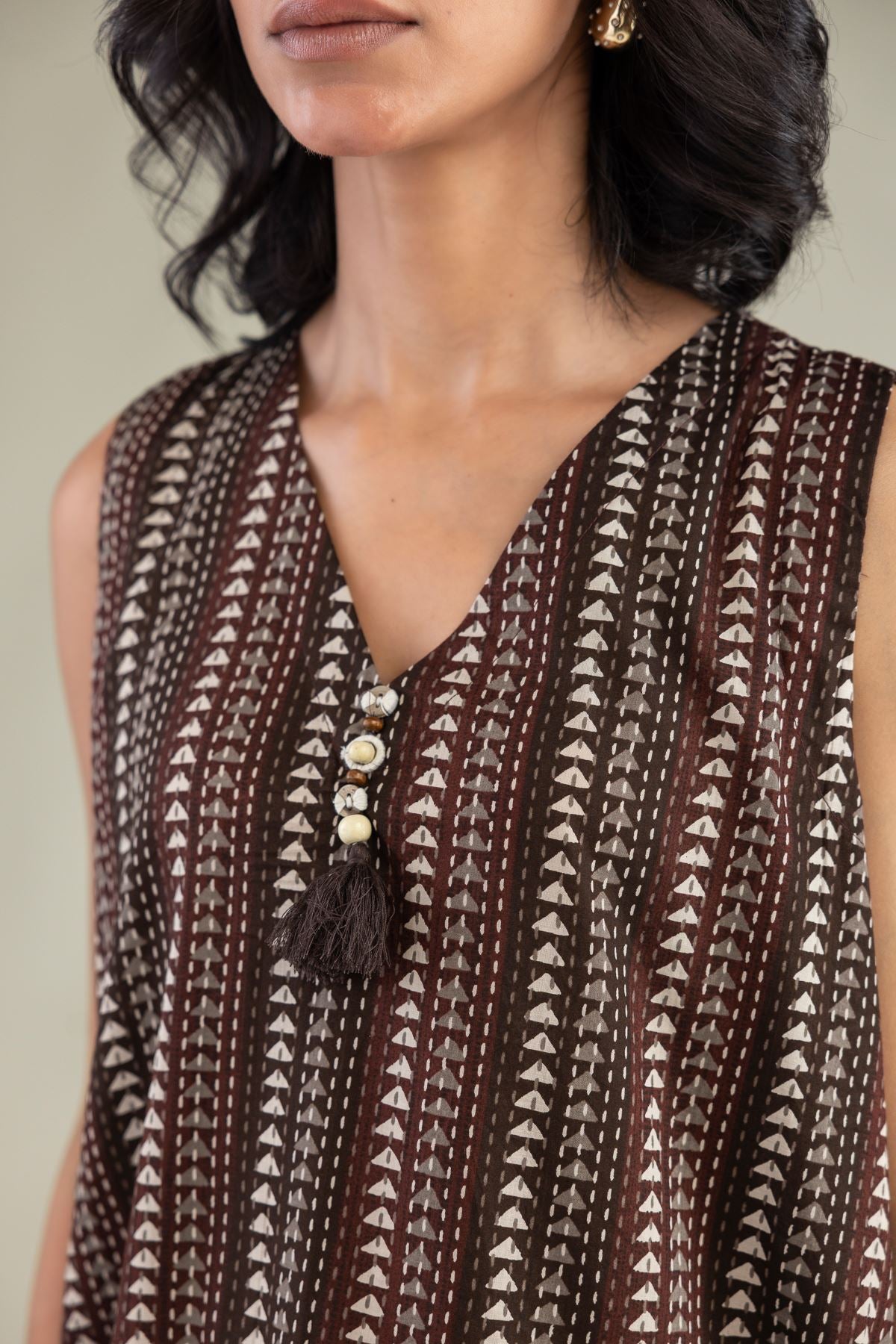 Brown Sleeveless Kurta