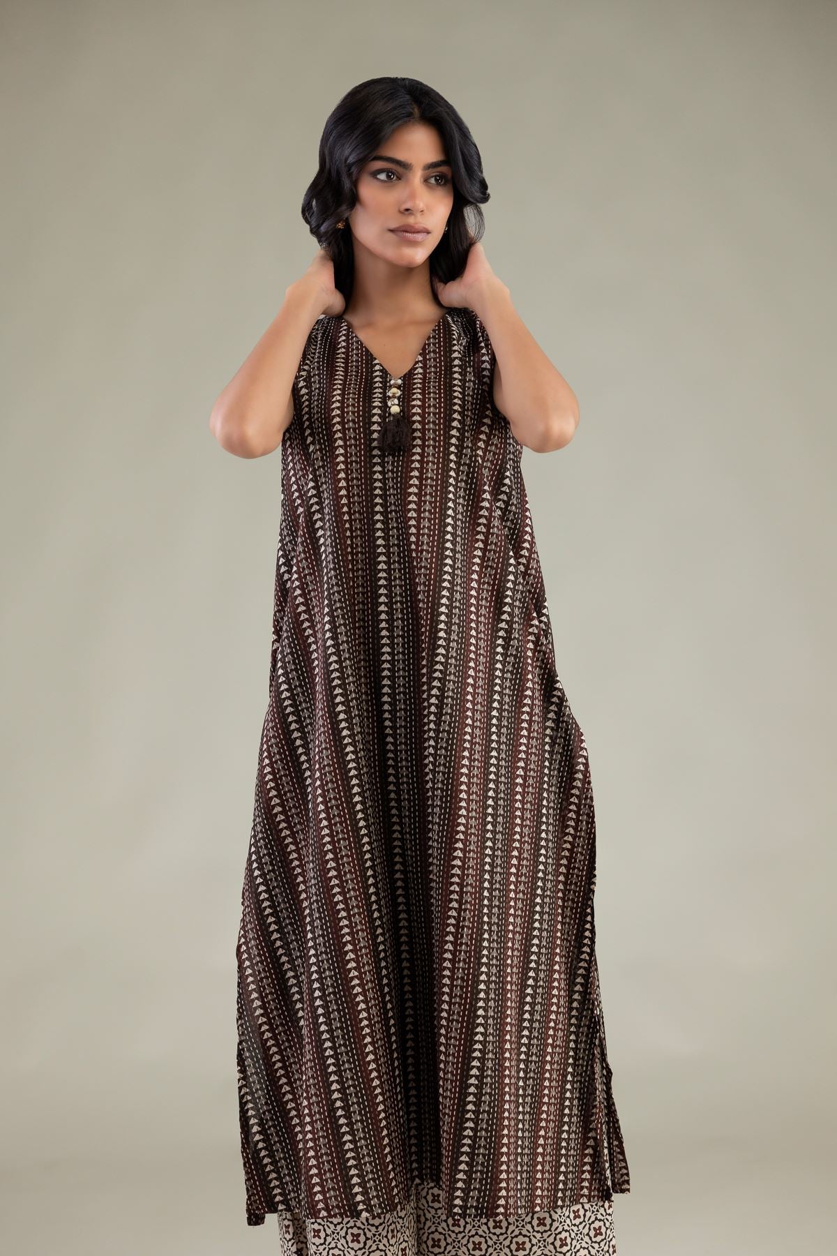 Brown Sleeveless Kurta