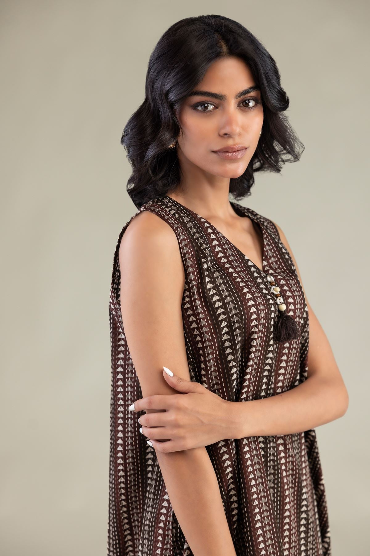 Brown Sleeveless Kurta