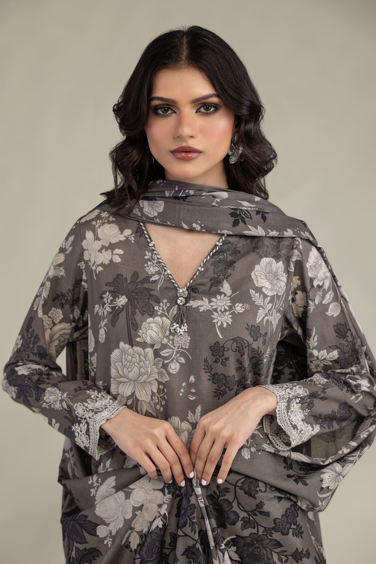 Gray Lawn Dupatta