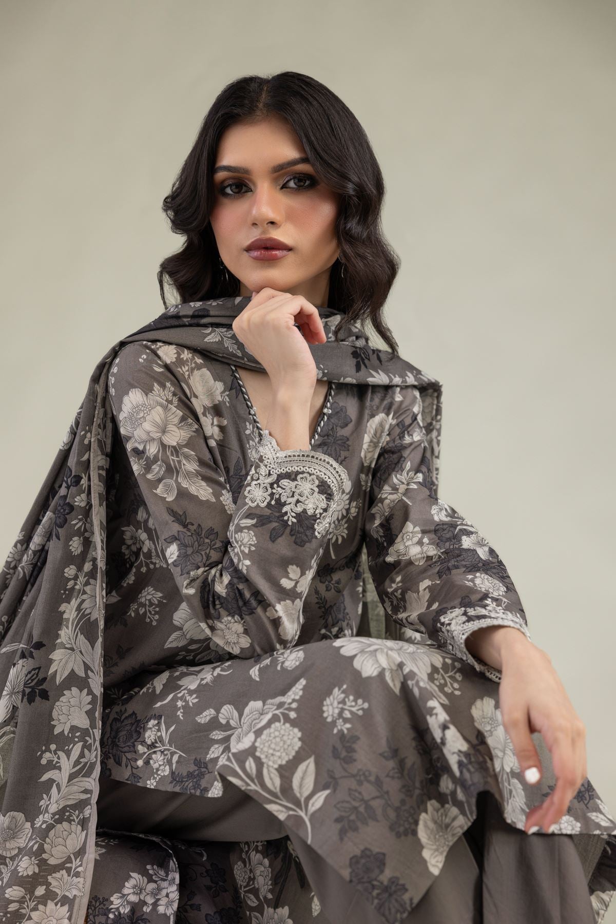 Gray Lawn Dupatta
