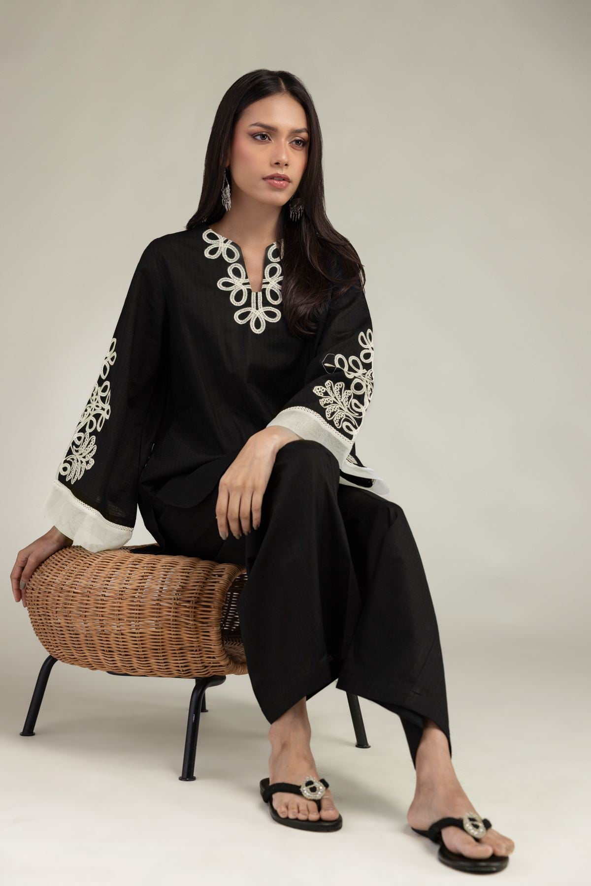 Black V-Neck Kurta