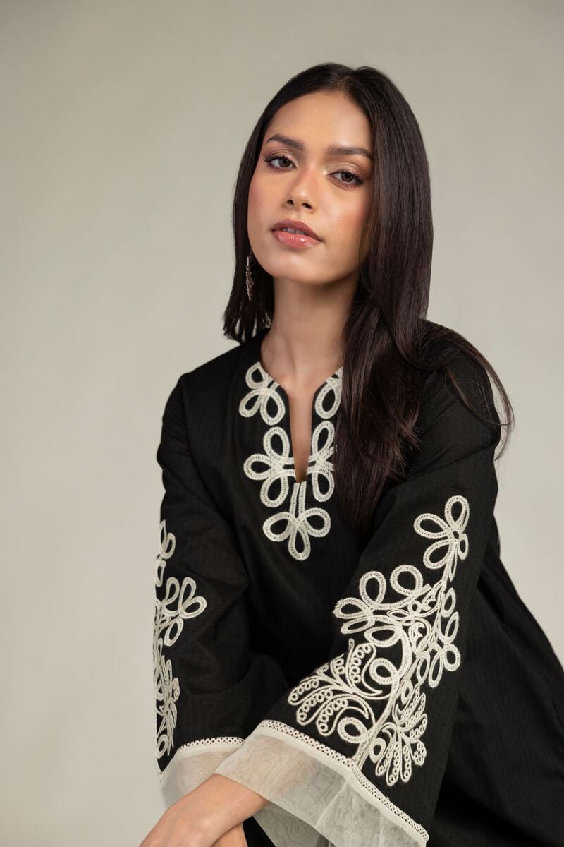 Black V-Neck Kurta