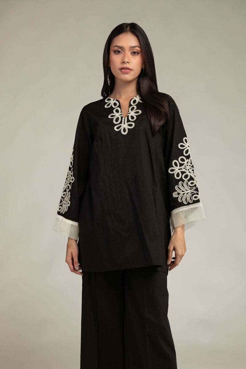 Black V-Neck Kurta