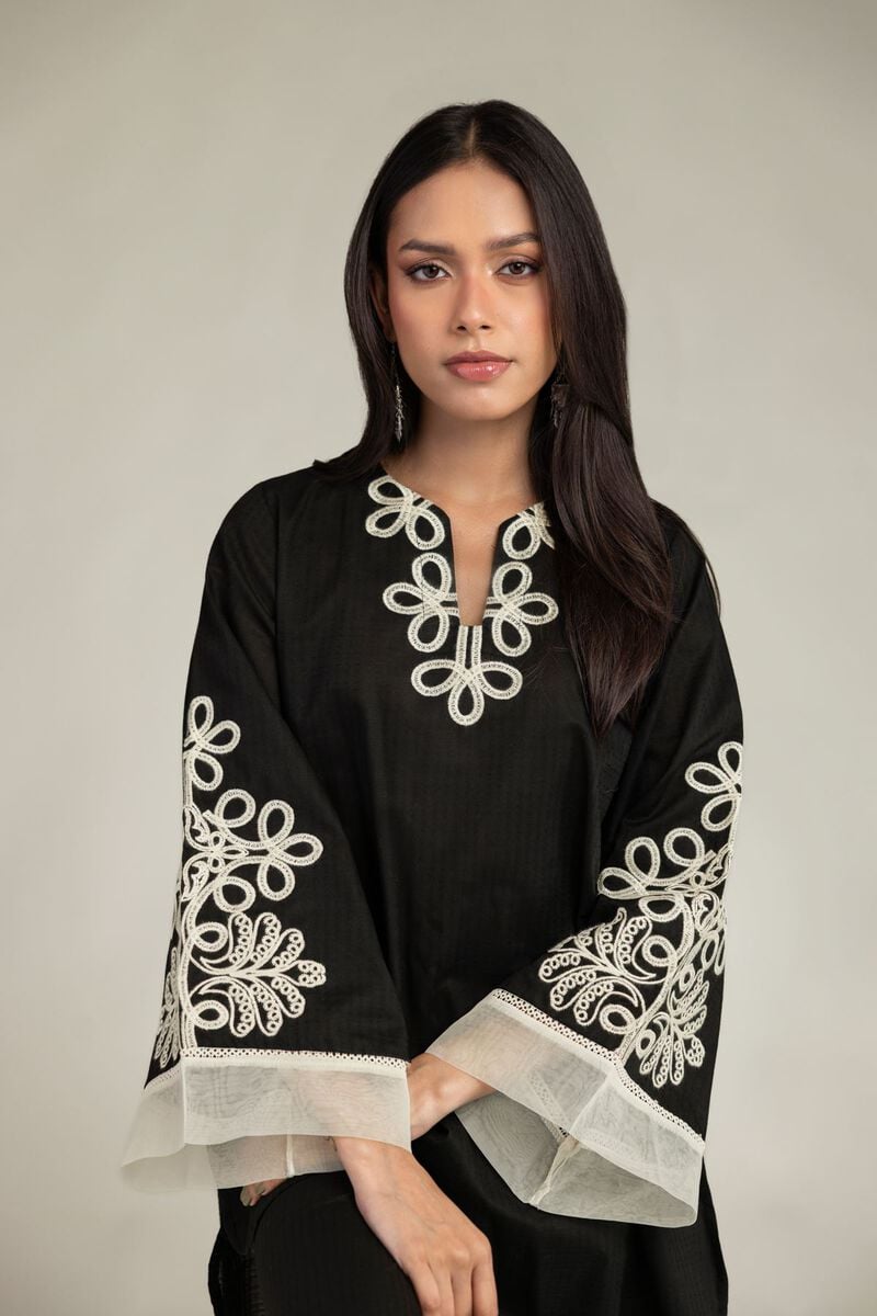 Black V-Neck Kurta