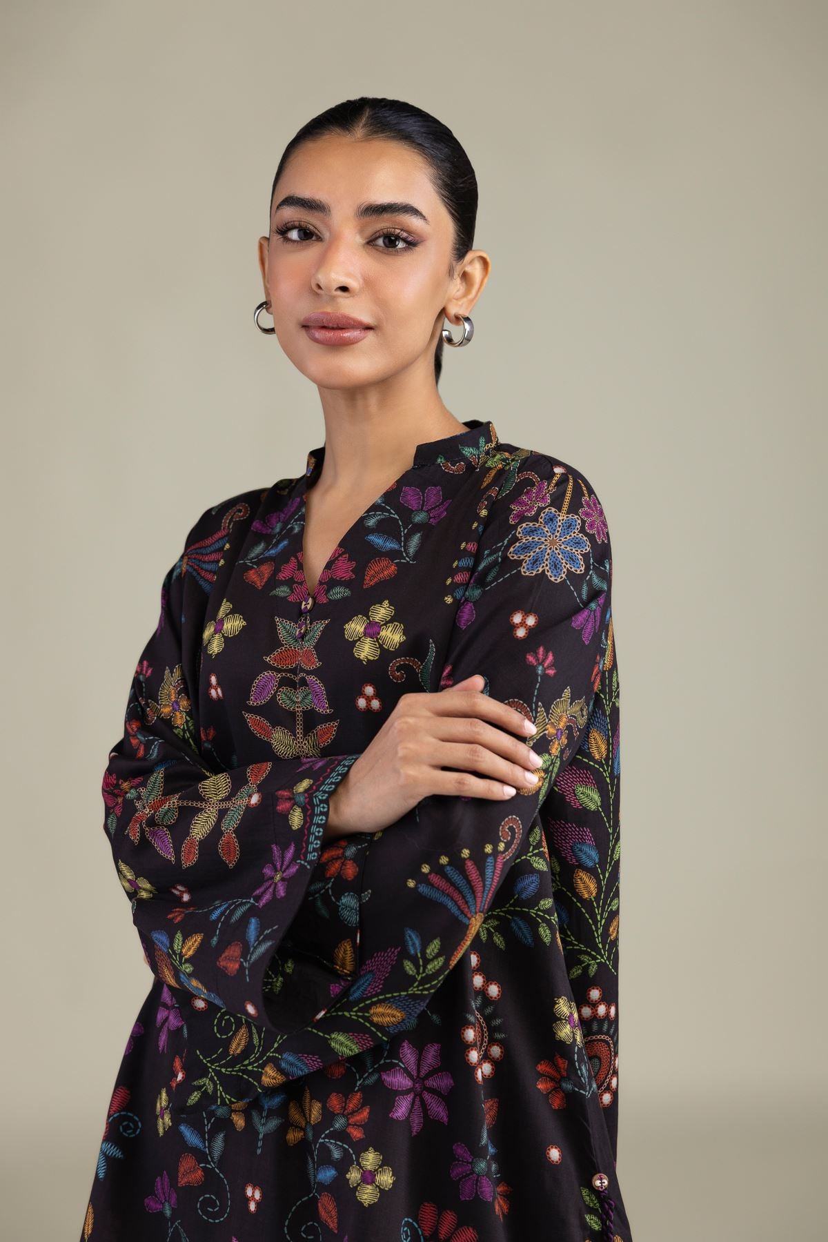 Black V-Neck Kurta