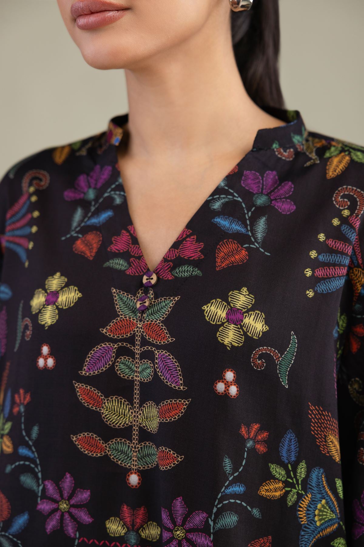 Black V-Neck Kurta