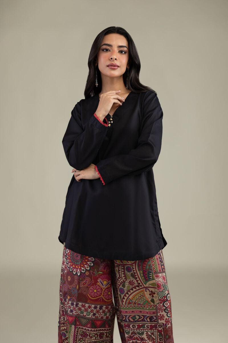 Black V-Neck Kurta