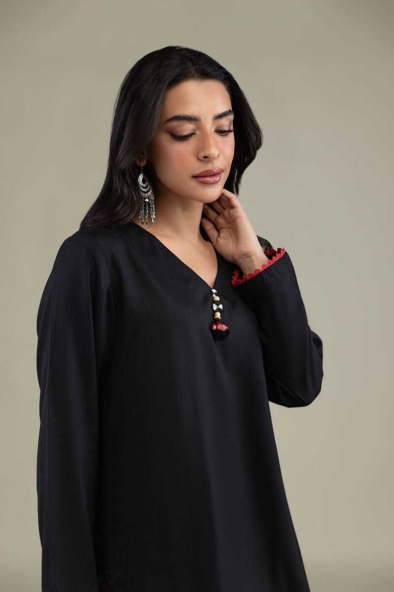 Black V-Neck Kurta