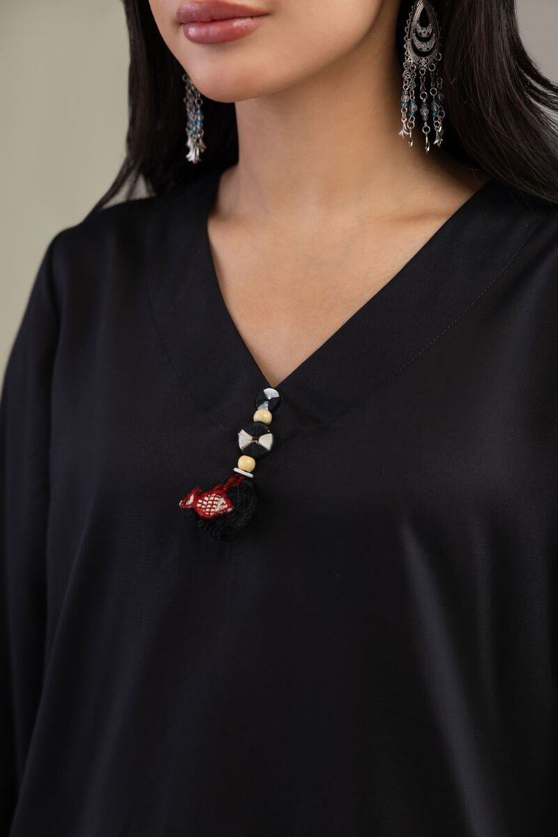 Black V-Neck Kurta