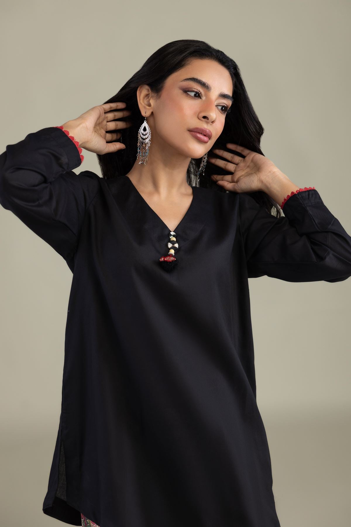 Black V-Neck Kurta
