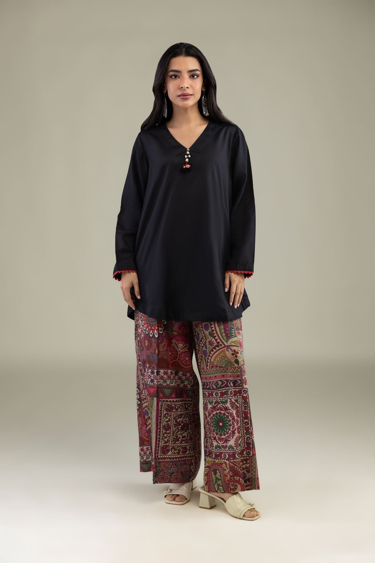 Black V-Neck Kurta