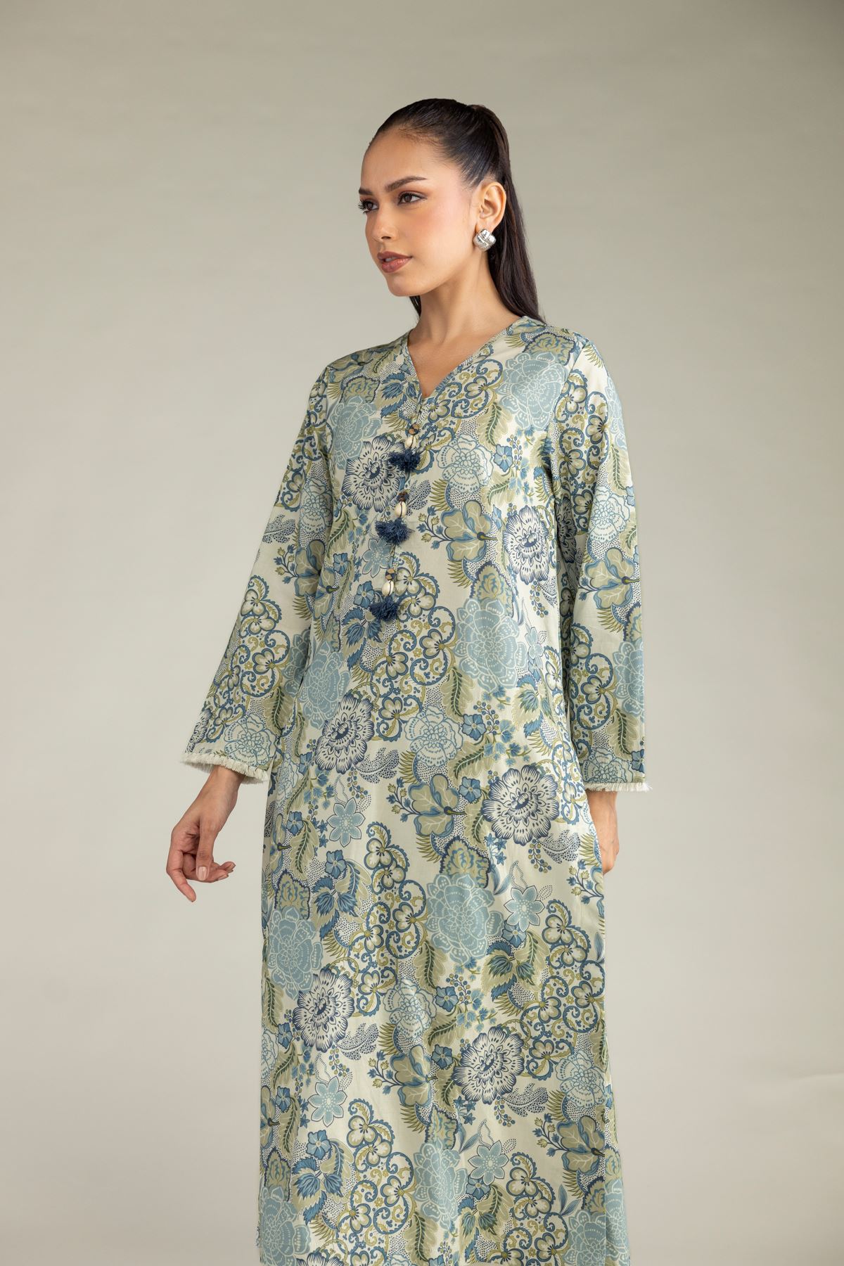 Floral V-Neck Kurta