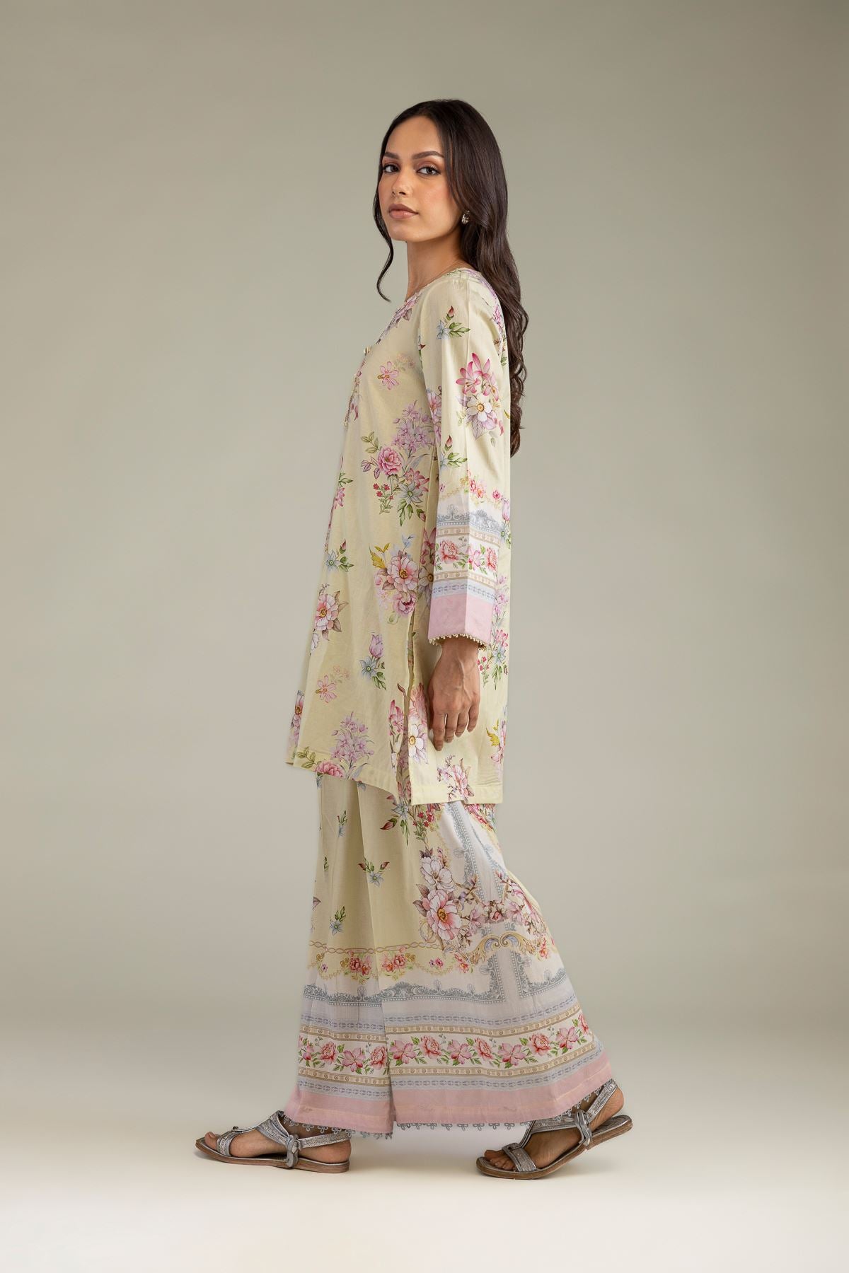 Beige Floral Pants