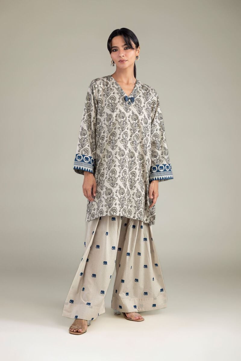 Beige V-Neck Kurta