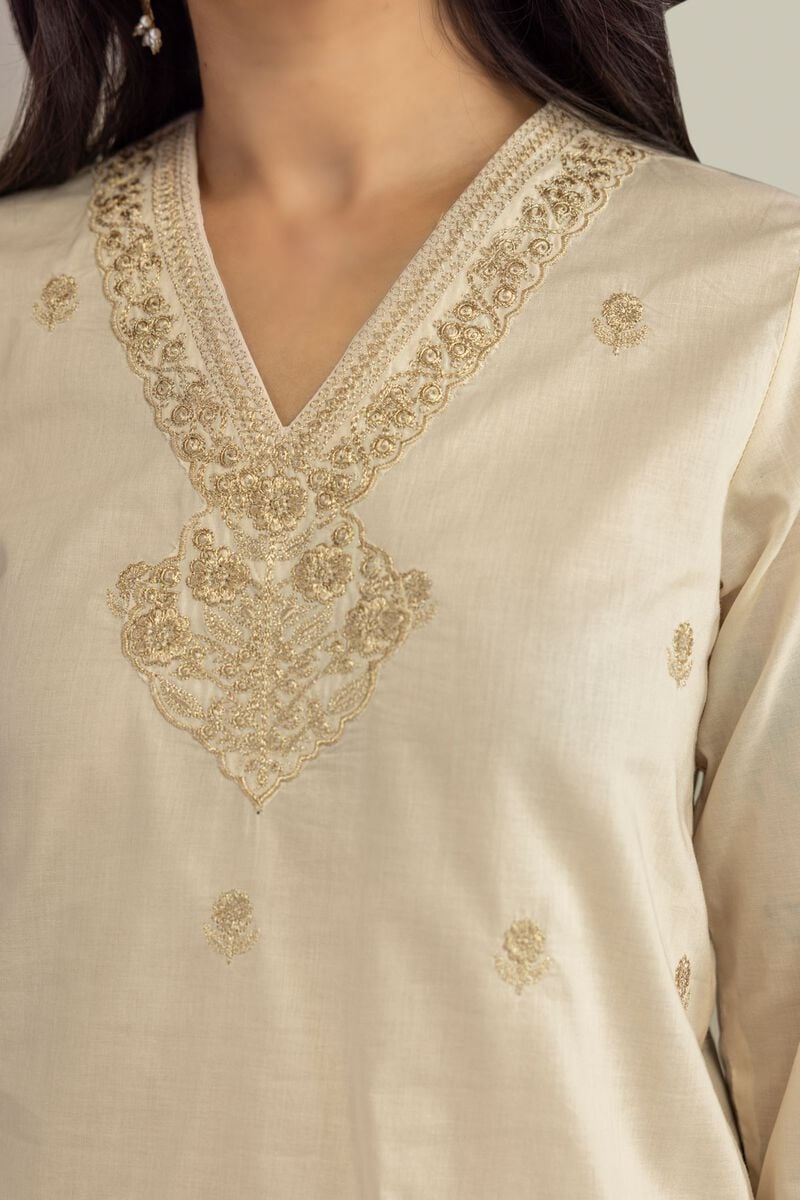 Beige V-Neck Kurta