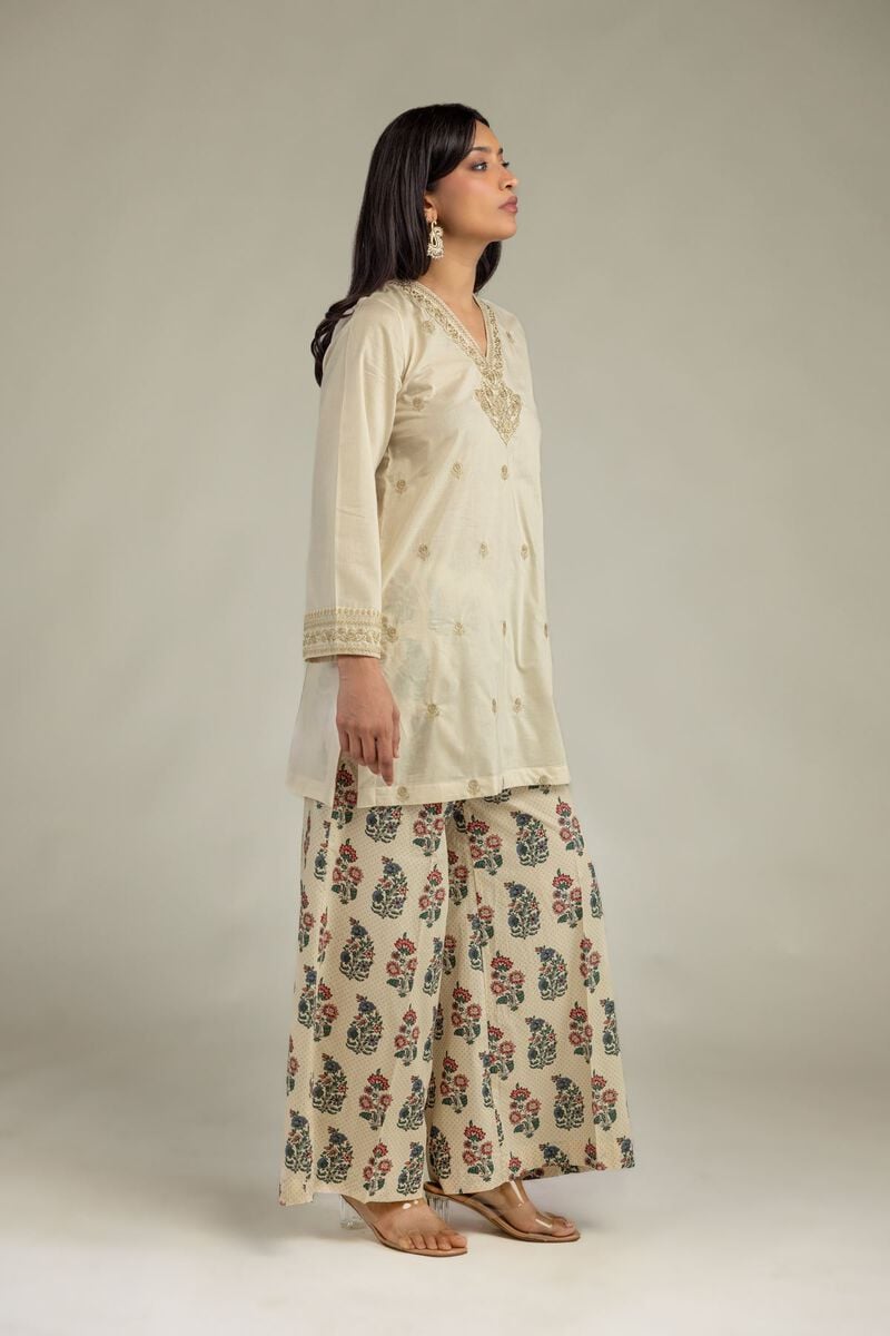 Beige V-Neck Kurta