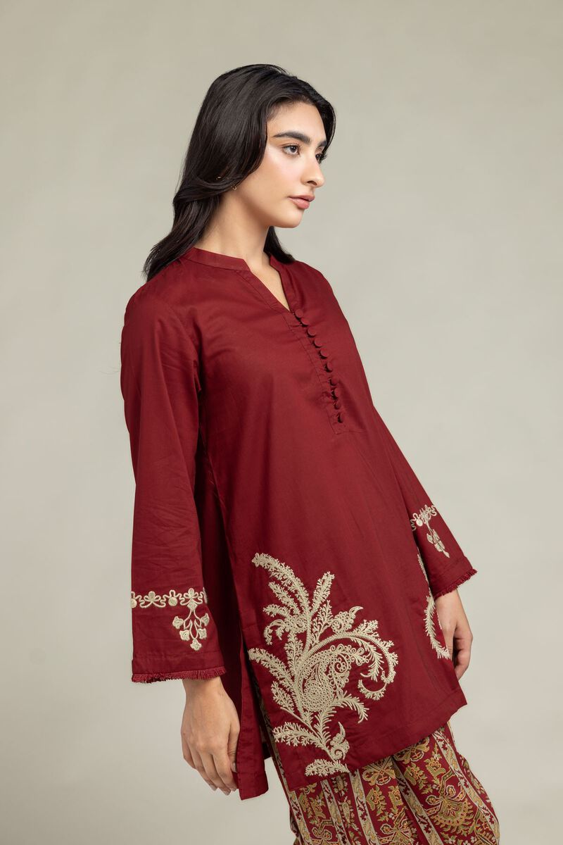 Maroon V-Neck Kurta
