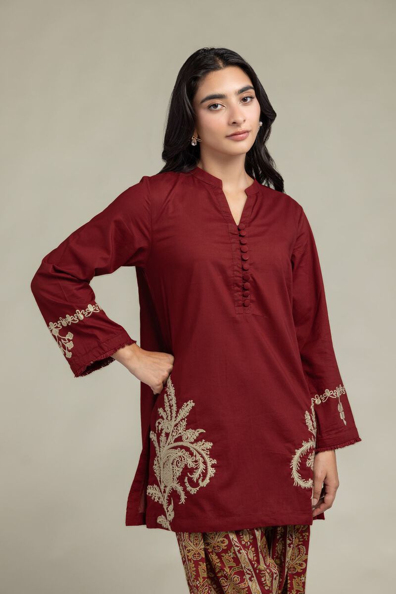Maroon V-Neck Kurta