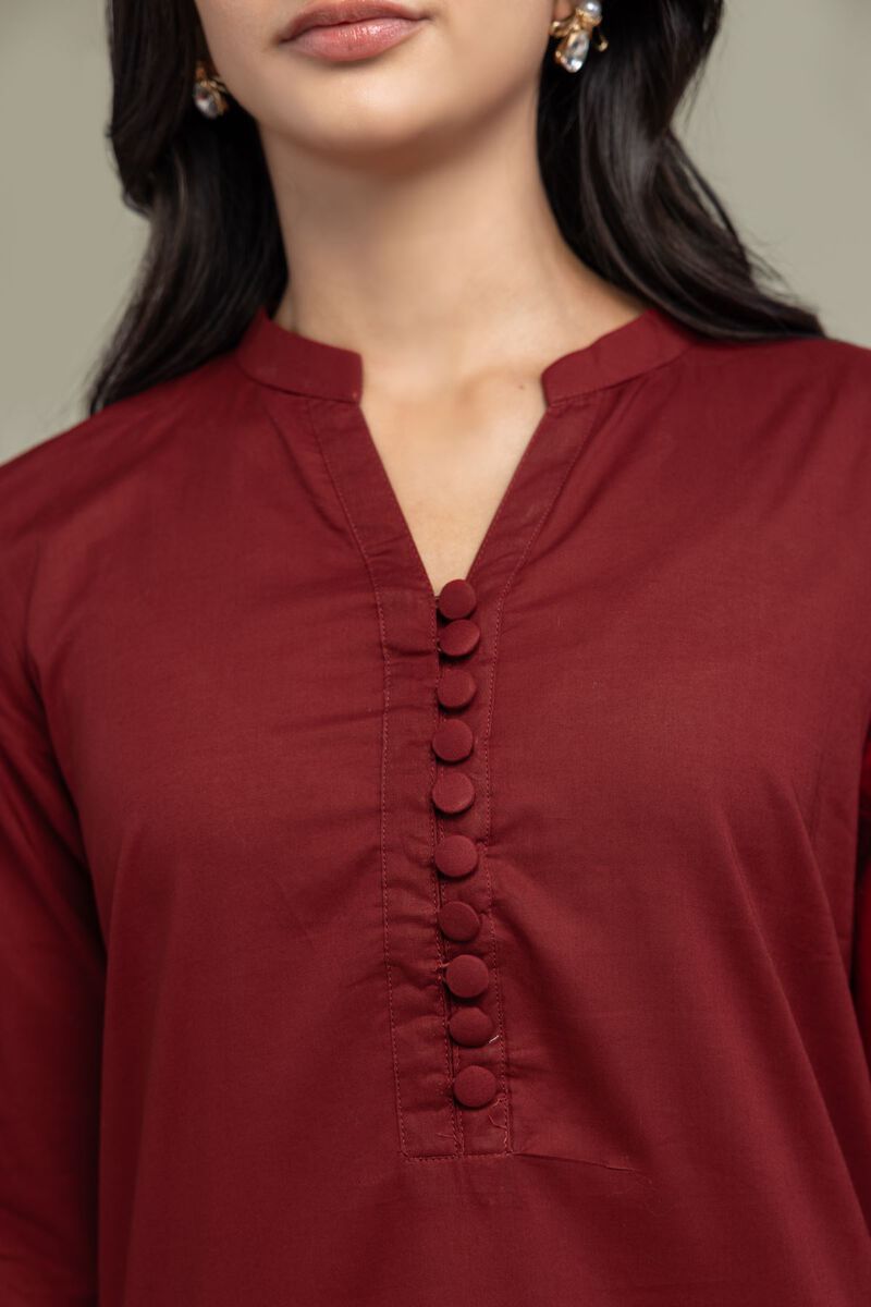 Maroon V-Neck Kurta