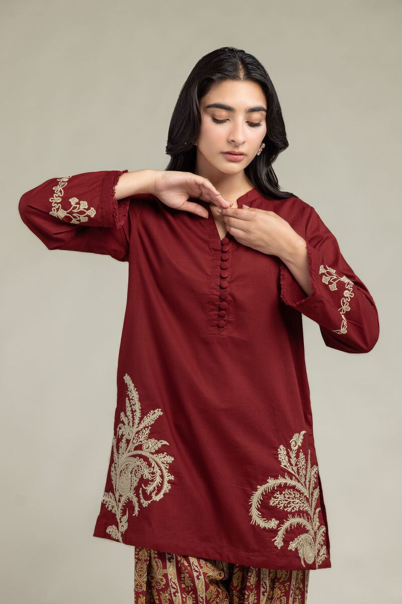 Maroon V-Neck Kurta