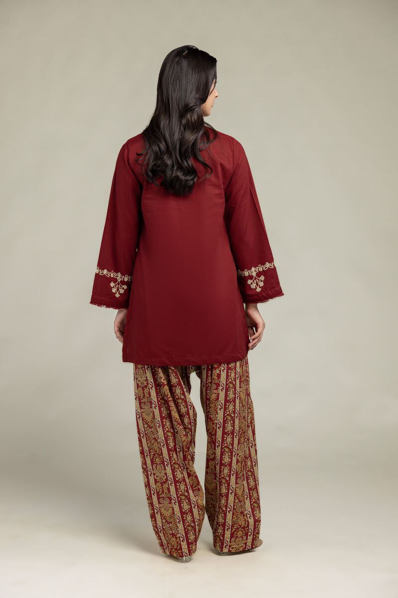 Maroon V-Neck Kurta