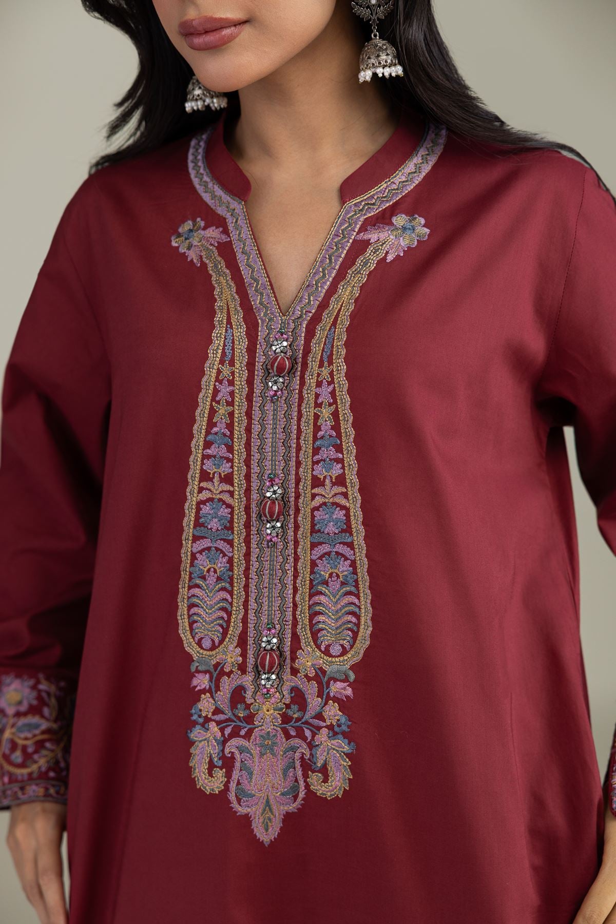 Maroon Lawn Dupatta