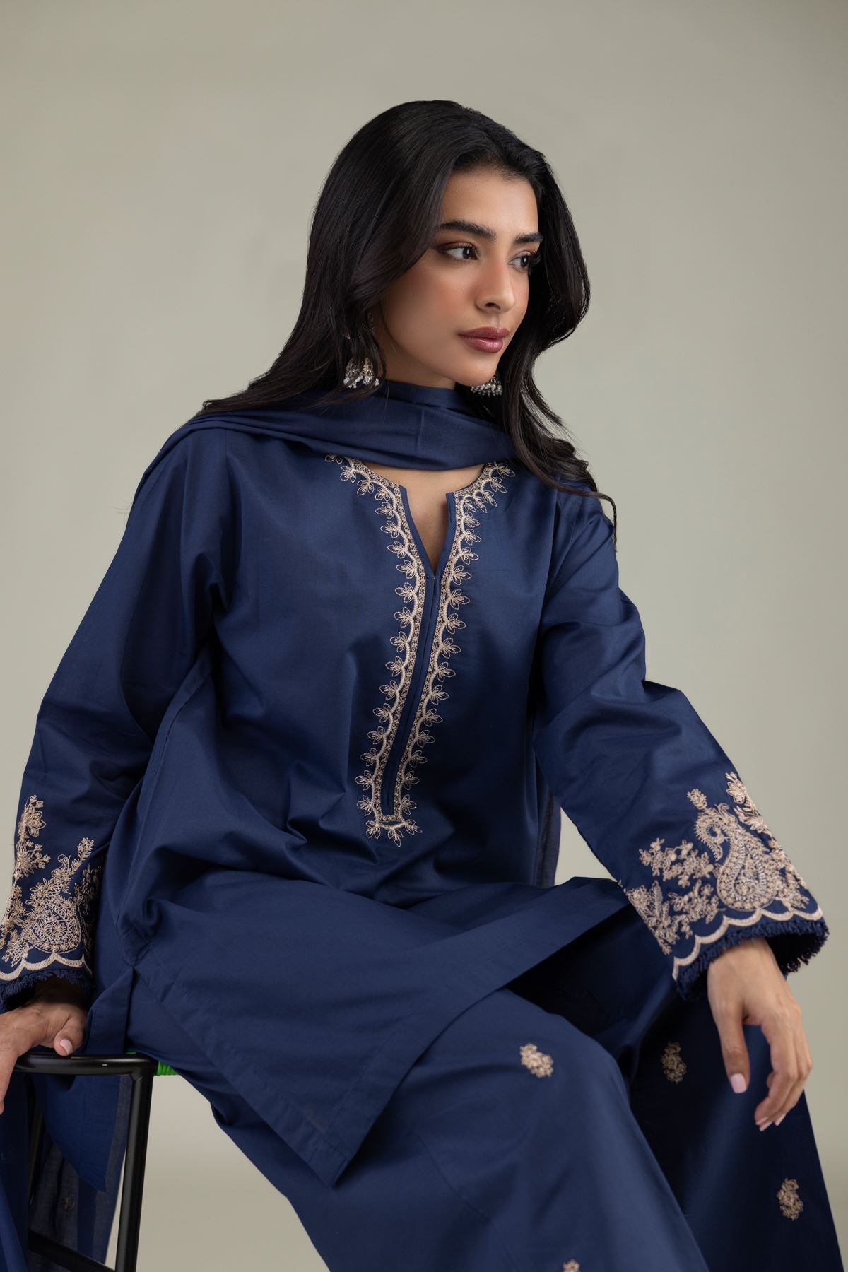 Navy V-Neck Kurta