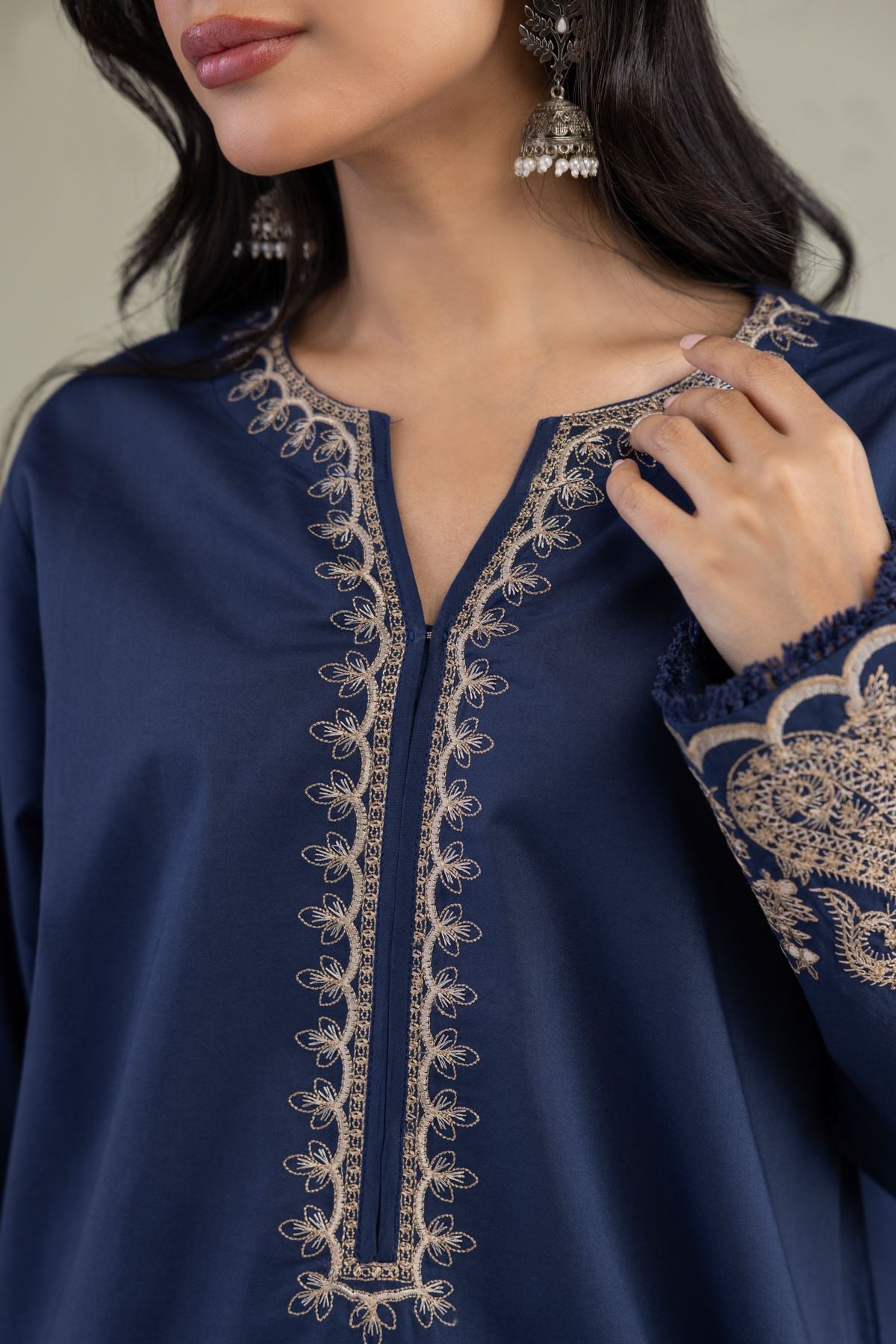 Navy V-Neck Kurta