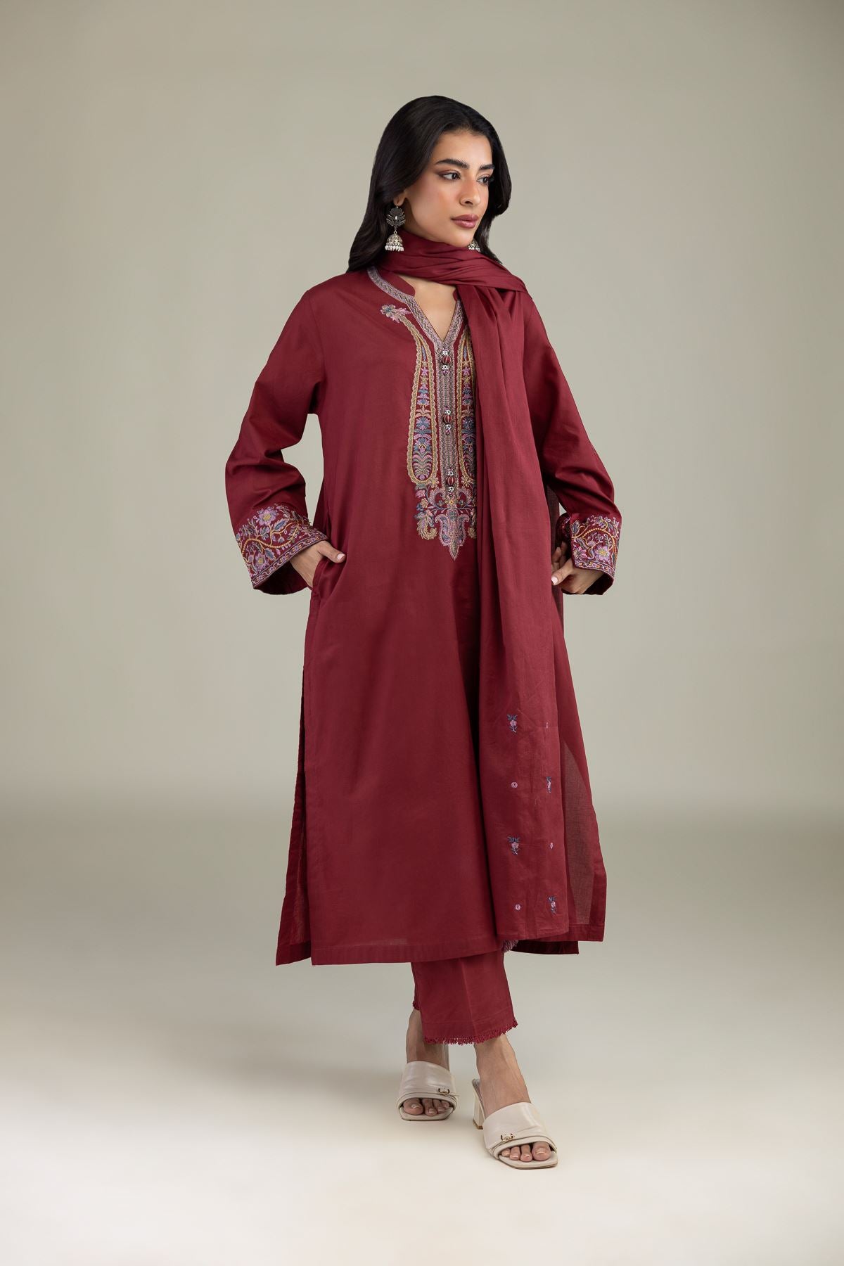 Maroon Lawn Dupatta
