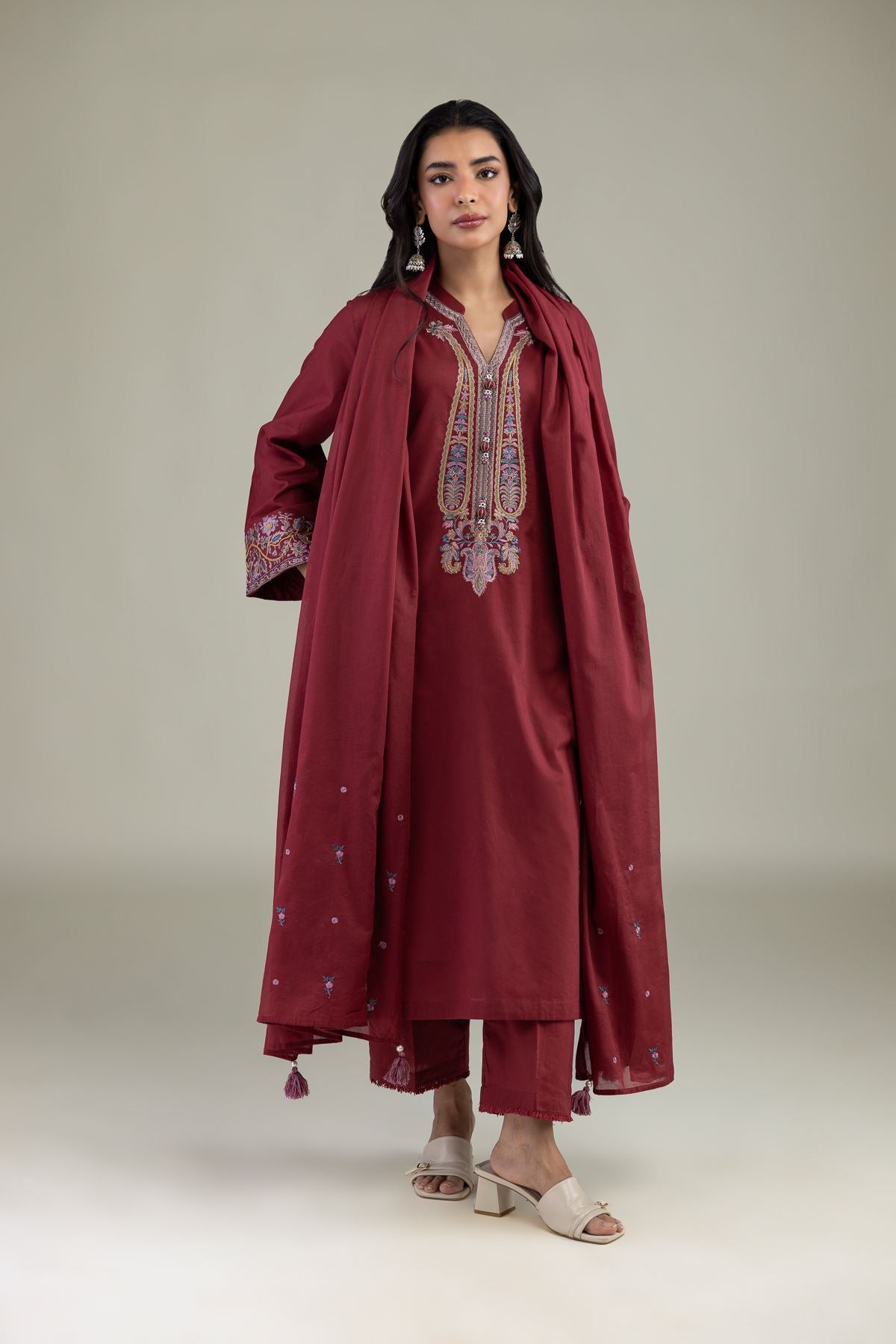 Maroon Lawn Dupatta