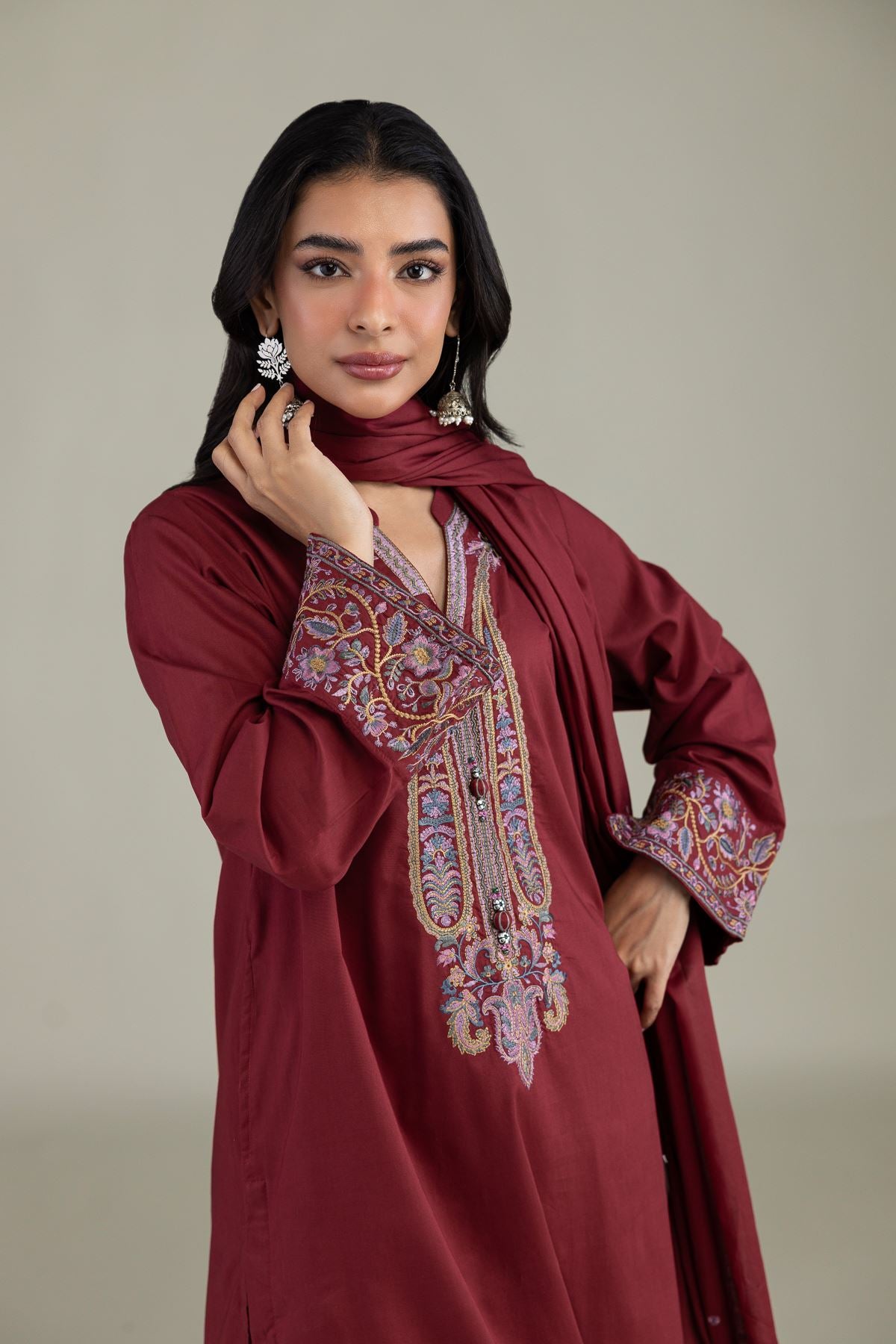 Maroon Lawn Dupatta