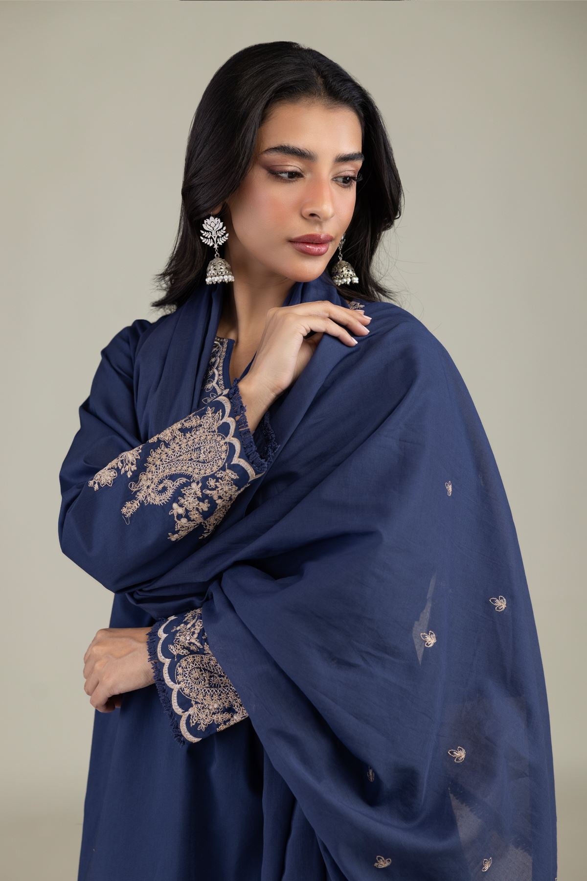 Navy Lawn Dupatta